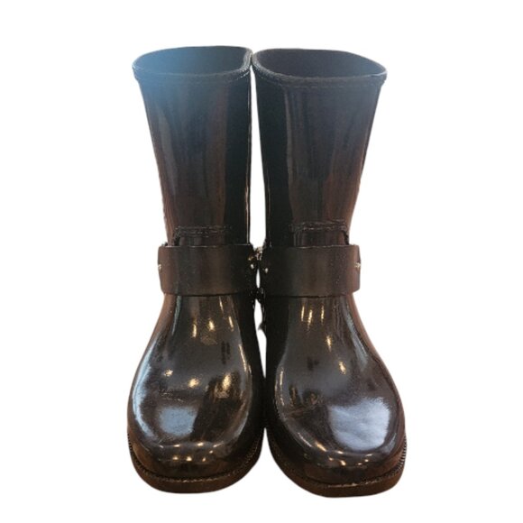 Michael Kors FULTON HARNESS Black Rain Bootie Ankle Boots - Picture 3 of 12